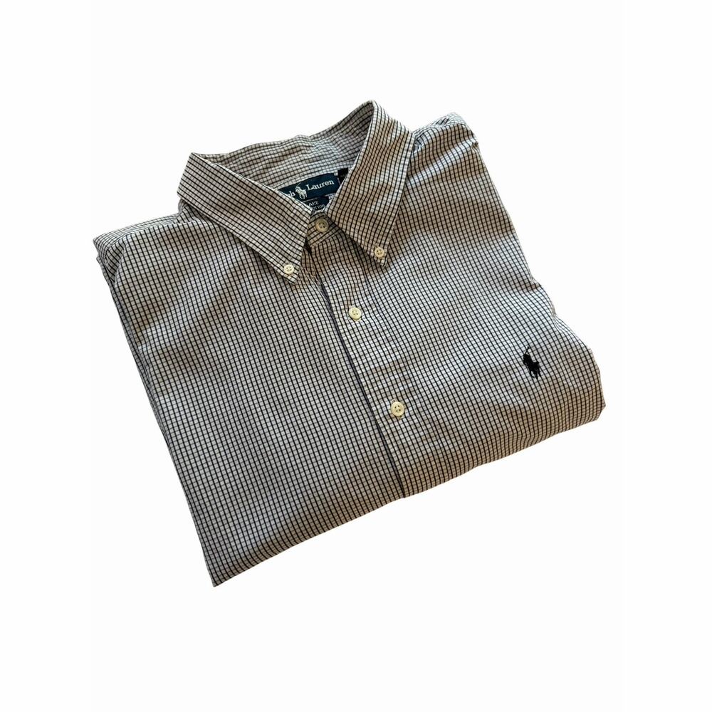 Vintage Ralph Lauren Blake XXL White Navy Check Button Down Shirt Cotton Preppy